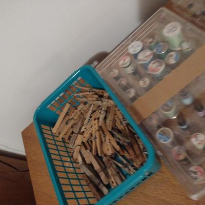 Accessories for Sewing/Fabric Care- Assortment of Thread, Iron, Ironing Board, Clothes Pins