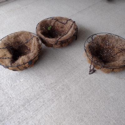 Three Metal Hanging Baskets with Coco Fiber Liners- Approx 14