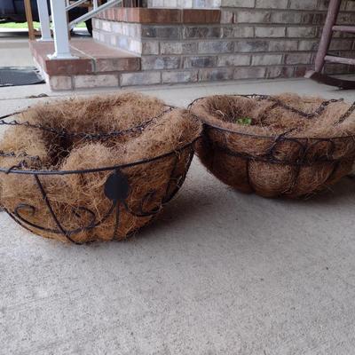 Three Metal Hanging Baskets with Coco Fiber Liners- Approx 14" in Diameter