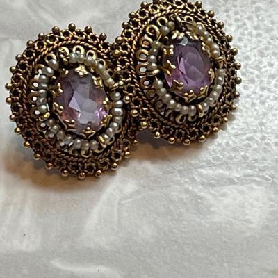14k Gold & Amethyst Earrings & Gold & Amethyst Ring
