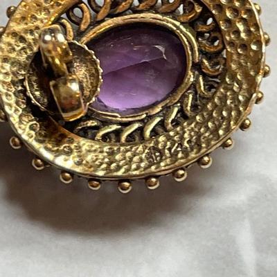 14k Gold & Amethyst Earrings & Gold & Amethyst Ring