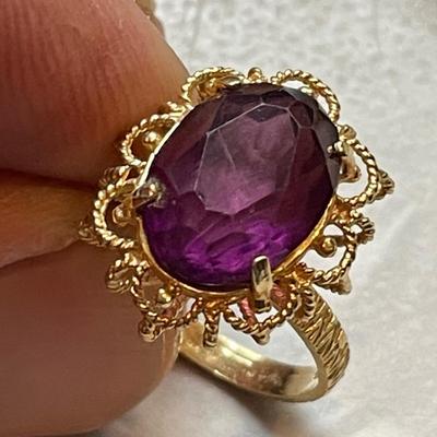14k Gold & Amethyst Earrings & Gold & Amethyst Ring