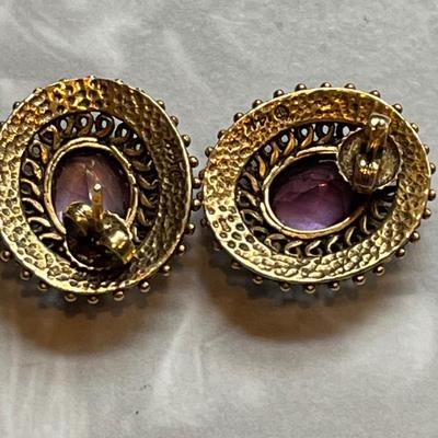 14k Gold & Amethyst Earrings & Gold & Amethyst Ring