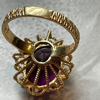 14k Gold & Amethyst Earrings & Gold & Amethyst Ring