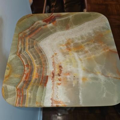 Marble and Green Onyx Pillar Plant Stand