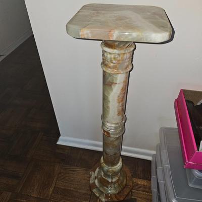 Marble and Green Onyx Pillar Plant Stand