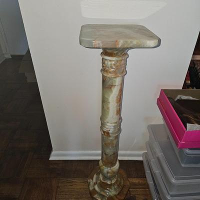 Marble and Green Onyx Pillar Plant Stand