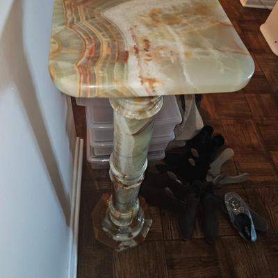 Marble and Green Onyx Pillar Plant Stand