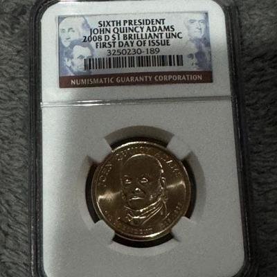 Sixth President John Quincey Adams 2008 D $1 BRILLANT UNCIRCULATED FIRST DAY ISSUE