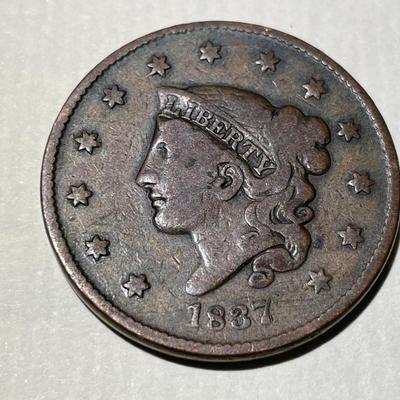1837 CIRCULATED CONDITION U.S. CORONET VARIETY LARGE CENT AS PICTURED.