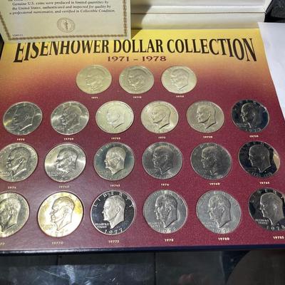 EISENHOWER DOLLAR COLLECTION 1971-1978 (21-COINS) FROM UNCIRCULATED-PROOF CONDITION AS PICTURED.