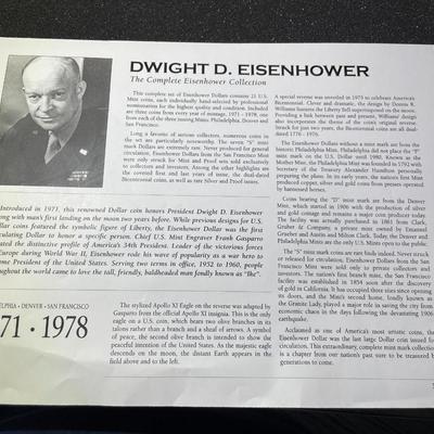 EISENHOWER DOLLAR COLLECTION 1971-1978 (21-COINS) FROM UNCIRCULATED-PROOF CONDITION AS PICTURED.