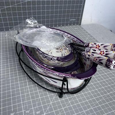 TEMPTATIONS Oval Casseroles and Serving Utensils, plus 1 Wire Cradle
