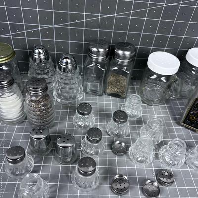 Mostly all Clear Glass SALT & PEPPER Shakers