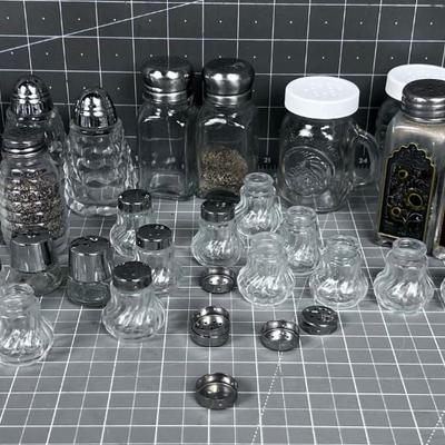 Mostly all Clear Glass SALT & PEPPER Shakers