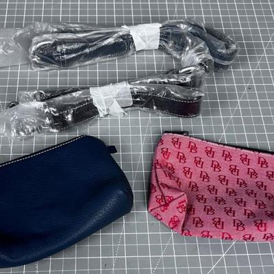 Dooney & Bourke Accessories; 2 make up Bags, 2 straps and 1 key fob