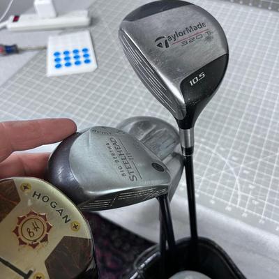 Golf Clubs & Bag, Mostly Woods and a putter