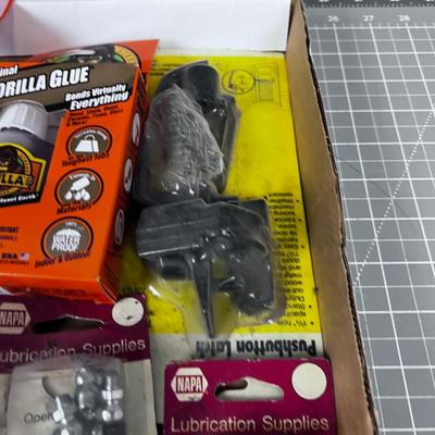Garage Parts; Hinges Nuts and Bolts, Glue