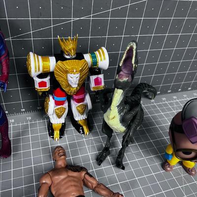 Mixed Lot OF Toys: Wrestlers, Show Gun, Dinosaurs, Spider Man