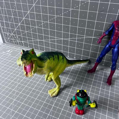 Mixed Lot OF Toys: Wrestlers, Show Gun, Dinosaurs, Spider Man