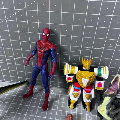 Mixed Lot OF Toys: Wrestlers, Show Gun, Dinosaurs, Spider Man