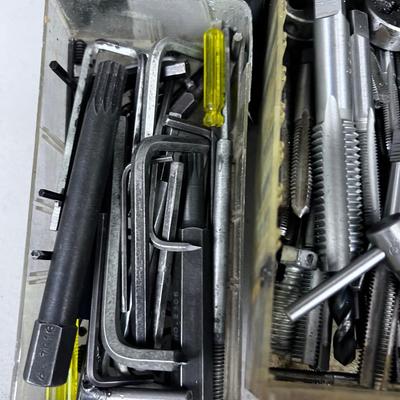Parts Bin Full of Taps & Die, Alan Wrenches, Etc.