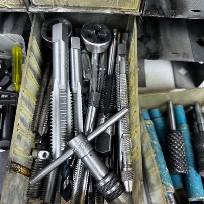 Parts Bin Full of Taps & Die, Alan Wrenches, Etc.