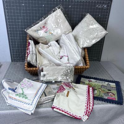 Basket of Linens Either New or Vintage