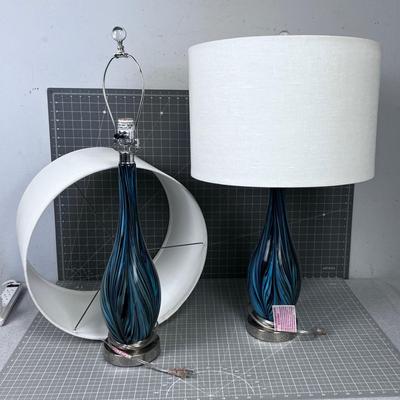 Pair of Modern Glass Table Lamps with Shades (2) BLUISH