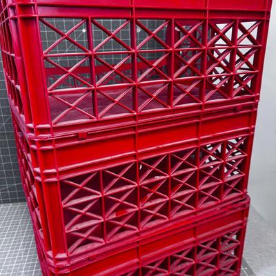 3 Red Stacking Plastic Bins