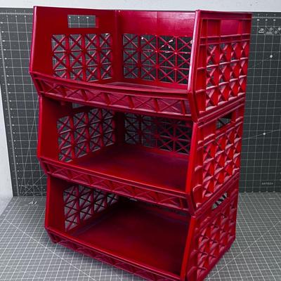 3 Red Stacking Plastic Bins