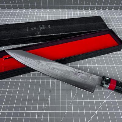 Japanese ETSU Knife - Damarcus Steel with Walnut Handle in Original Box