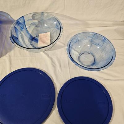 Pyrex Watercolor Blue Lagoon & Anchor Hocking Blue Glass Bakeware (K-JS)