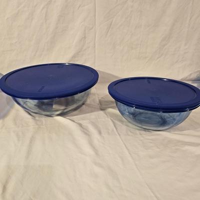 Pyrex Watercolor Blue Lagoon & Anchor Hocking Blue Glass Bakeware (K-JS)