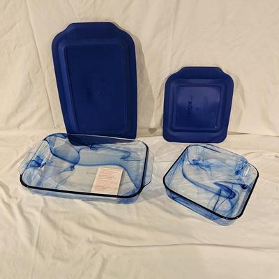 Pyrex Watercolor Blue Lagoon & Anchor Hocking Blue Glass Bakeware (K-JS)