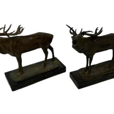 Signed Bronze Elk Statues by Josef Pallenberg