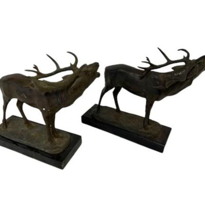 Signed Bronze Elk Statues by Josef Pallenberg