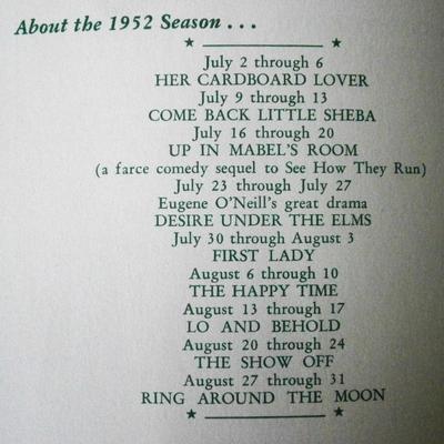 1952 CECILWOOD THEATRE Fishkill NY Summer Stock Program