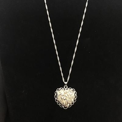 925 Silver Heart Filagree Pendant with Chain