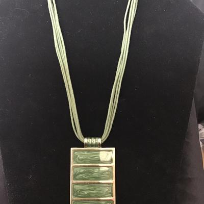 Large Green Metallic Pendant with Cord Chain