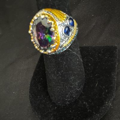 Fashionable men’s simulated multicolor, gemstone ring,