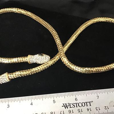 Gold Tone Lariat Style Snake Necklace Magnetic Adjustable Length