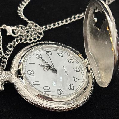 Silver tone pocket watch Chain Necklace Watch for Collection