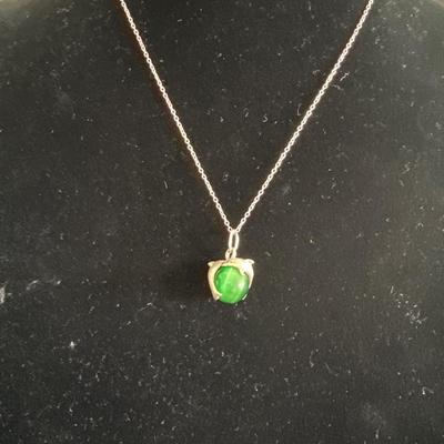 925 silver dolphin necklace with green glass or stone type pendant