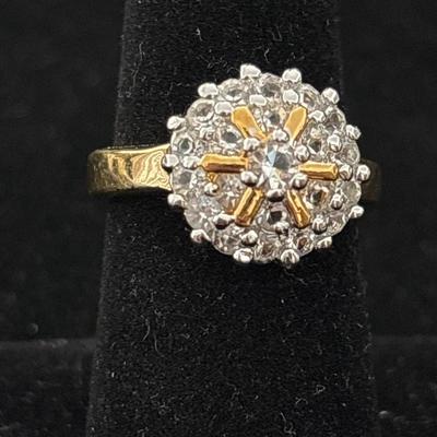 Gold tone and silver time rhinestone ring
