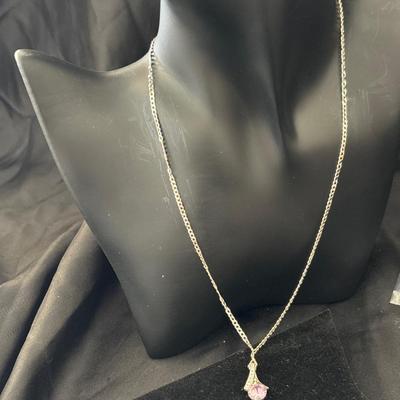 Silver 925 pink gem necklace