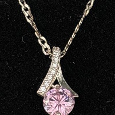 Silver 925 pink gem necklace
