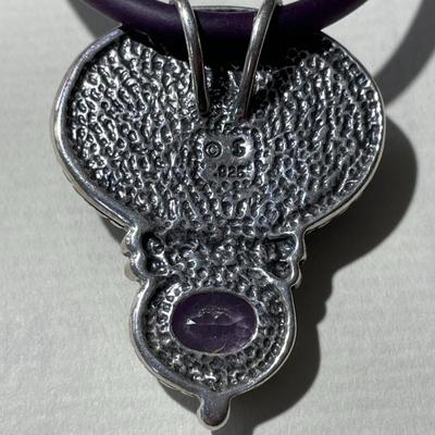 Vintage Sterling Silver Quartz & Amethyst Slide Pendant in Good Preowned Condition on a 18" Leather Necklace as Pictured.