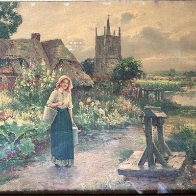 Ornately Framed Print of Village Woman at the Well