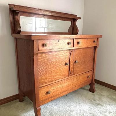 Vintage Solid Wood Sideboard Buffet with Mirror